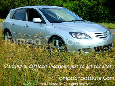 Photographers often park in the most difficult places to get the shots that they are after.